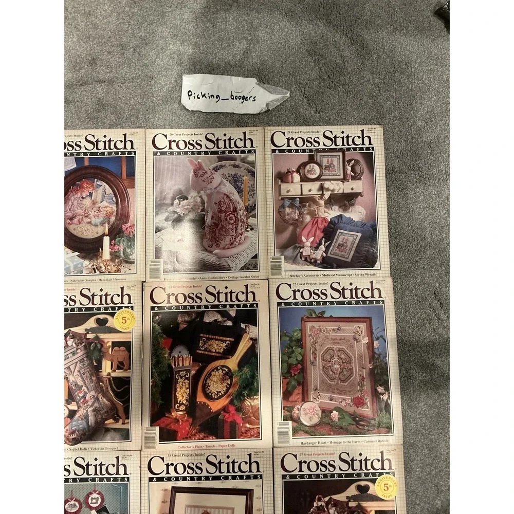Lot of 13 Vintage Cross Stitch & Country Crafts Magazine Stitching Patterns